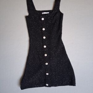 ZARA Black Mini Dress Sparkly with Jewel Buttons